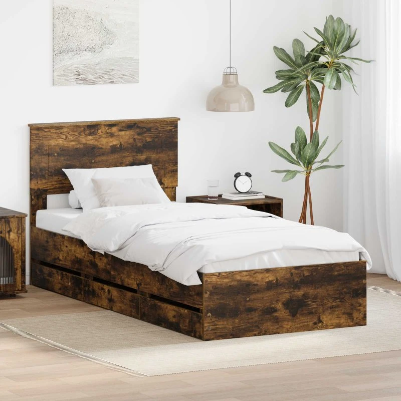 vidaXL Sengestel med Skuffe Røget Eg 75 x 190 cm