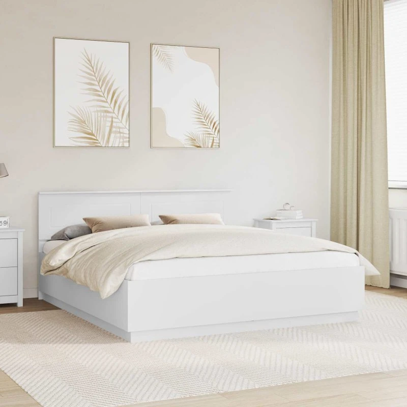 vidaXL Sengestel Hvid 180x200 cm Konstrueret Træ med Justerbart Hovedgærde og LED