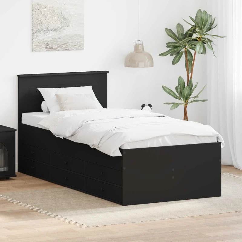 vidaXL Daybed med skuffe, Sort, 90 x 190 cm, Konstrueret træ