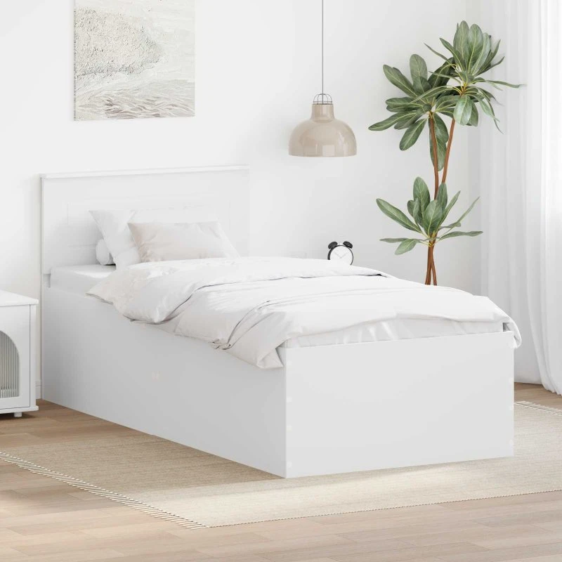 vidaXL Sengestel Hvid 90 x 190 cm Konstrueret Træ med Hovedgærde