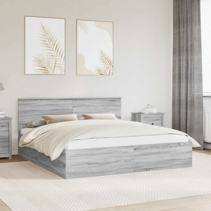 vidaXL Sengestel Grå Sonoma 200x200 cm Konstrueret Træ