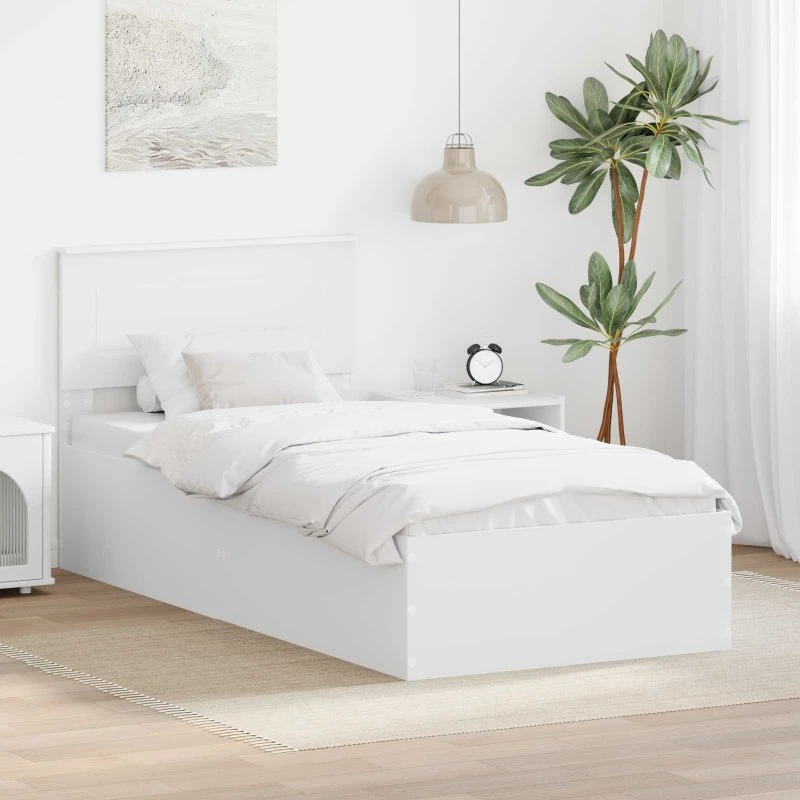 vidaXL Sengestel Hvid 100x200 cm Konstrueret Træ med Hovedgærde