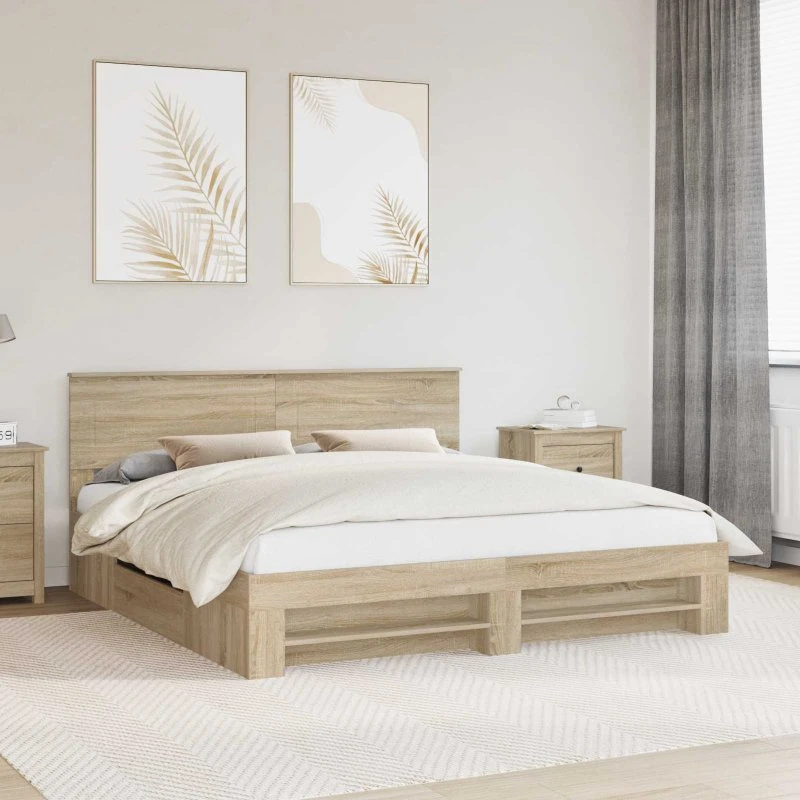 vidaXL Sengestel med hovedgærde Sonoma eg 200 x 200 cm, træ