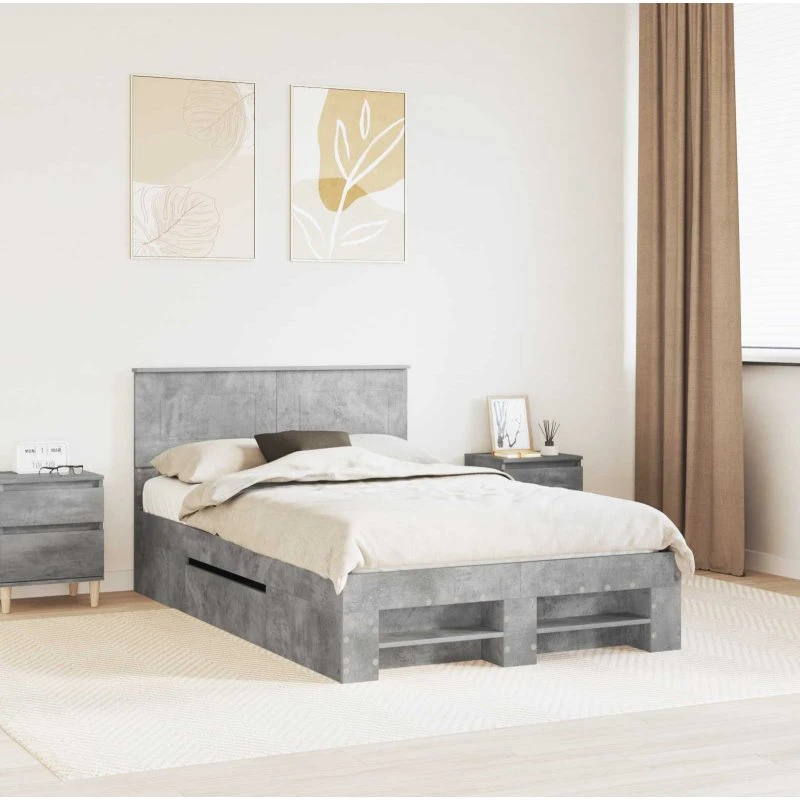 vidaXL Sengestel med hovedgærde Beton Grå 137 x 203 cm Konstrueret træ