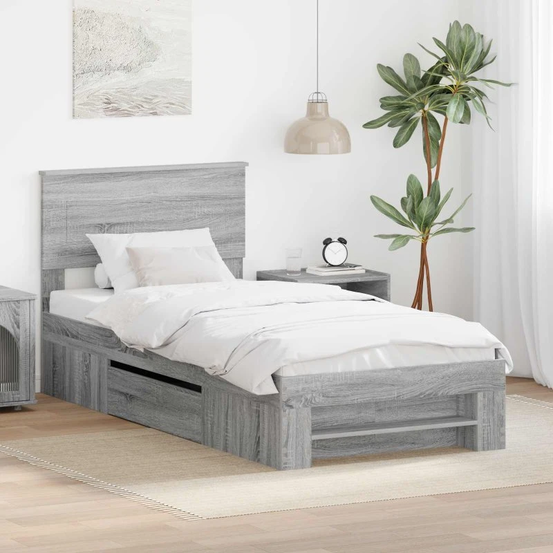vidaXL Sengestel med hovedgærde Grå Sonoma 80 x 200 cm Konstrueret træ