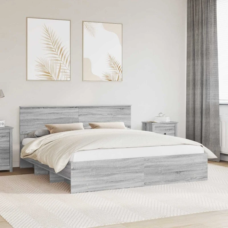 vidaXL Sengestel Grå Sonoma 200x200 cm Konstrueret Træ