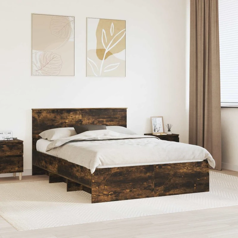vidaXL Sengestel Røget Eg 140x200 cm Konstrueret Træ