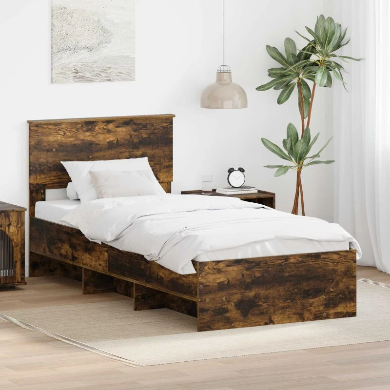 vidaXL Sengestel Røget Eg 90x200 cm Konstrueret Træ