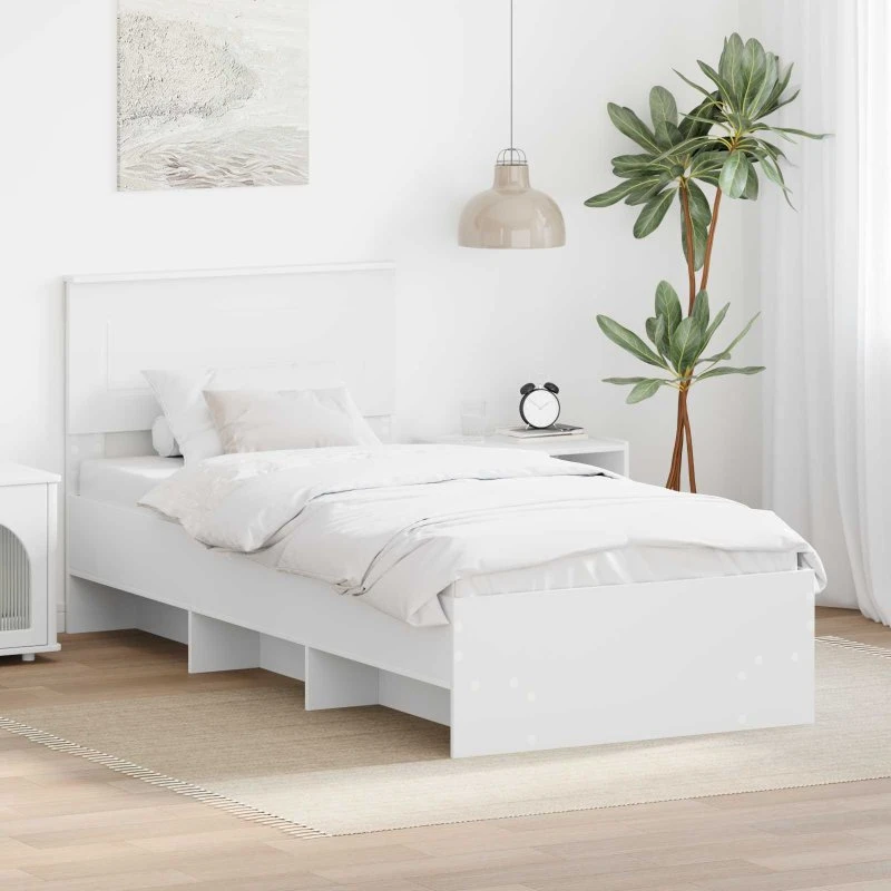 vidaXL Sengestel Hvid 90x200 cm Konstrueret Træ