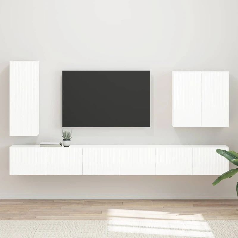 vidaXL Tv vægskab sæt 6 pcs høj gloss hvid