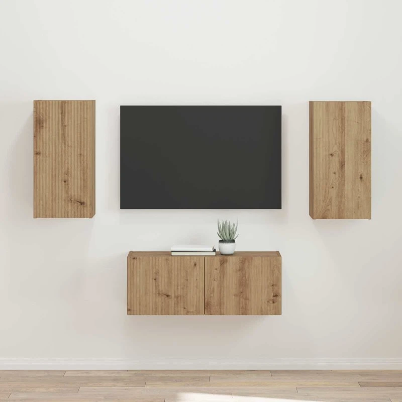 vidaXL Artisan Egetræ Vægmonteret TV-møbelsæt 2 pcs