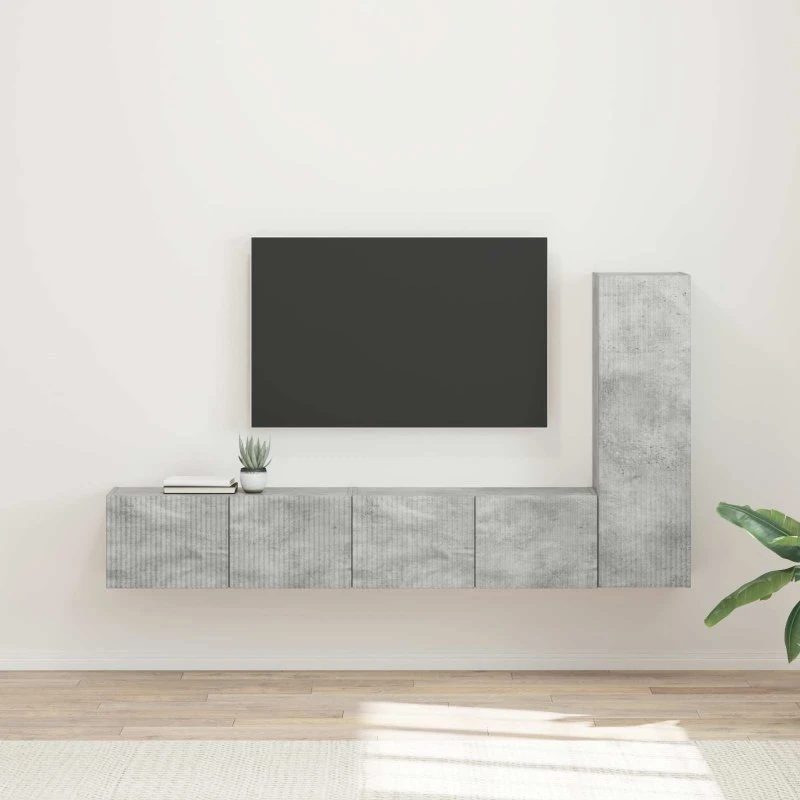 vidaXL TV-møbelsæt Vægmonteret 3 pcs Beton Grå Konstrueret træ