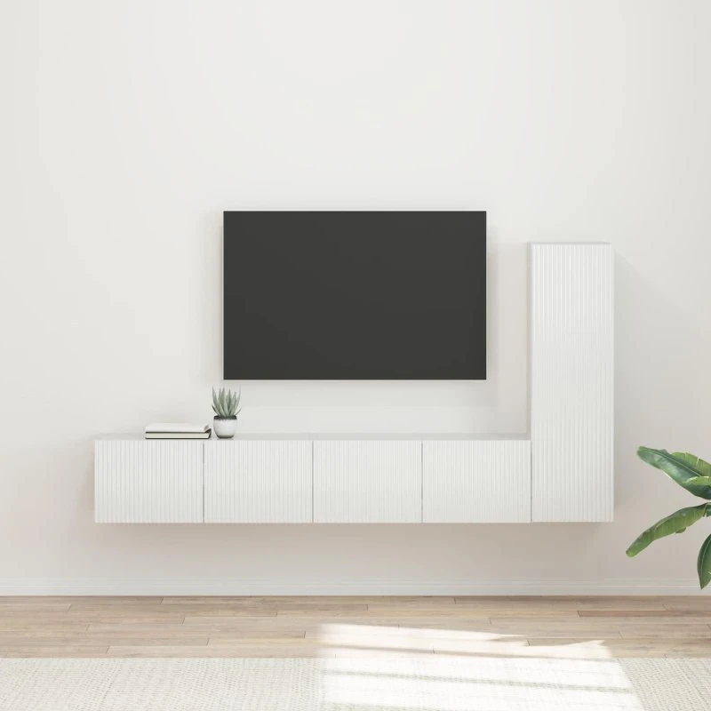 vidaXL TV-møbelsæt Vægmonteret 3 pcs Høj gloss hvid Konstrueret træ