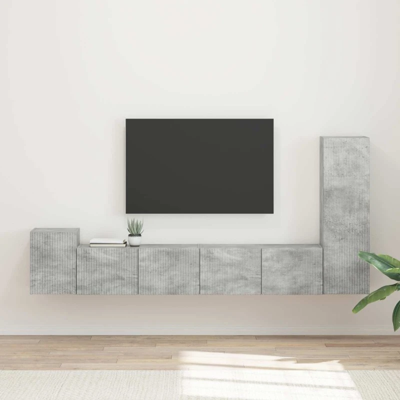vidaXL TV-møbelsæt Vægmonteret 3 pcs Beton Grå Konstrueret træ