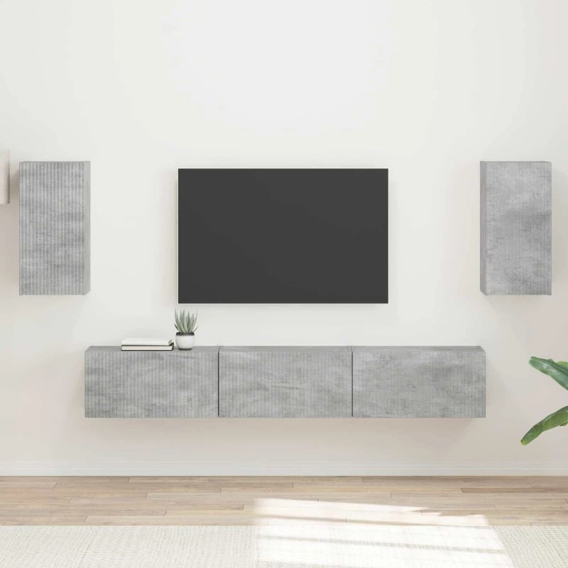 vidaXL TV-møbelsæt Vægmonteret 5 pcs Beton Grå Konstrueret træ