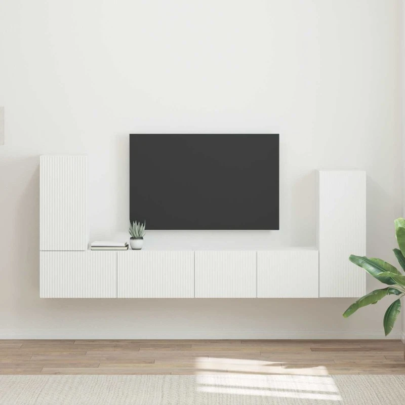 vidaXL TV-møbelsæt 4 pcs Hvid Konstrueret træ