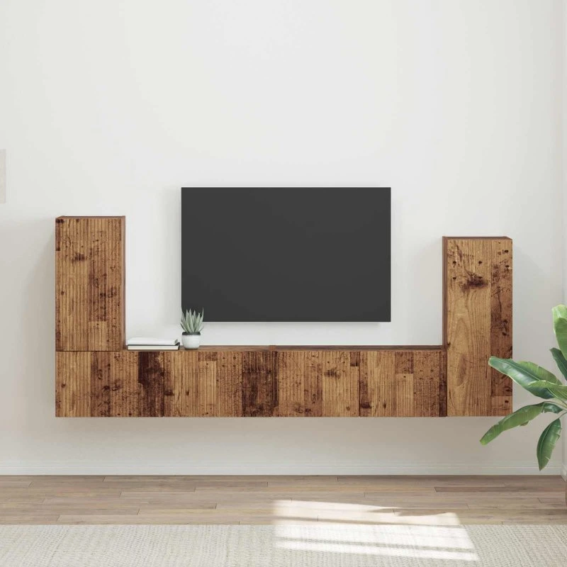 vidaXL 4-pcs Gammelt Træ TV-møbelsæt med USB-port