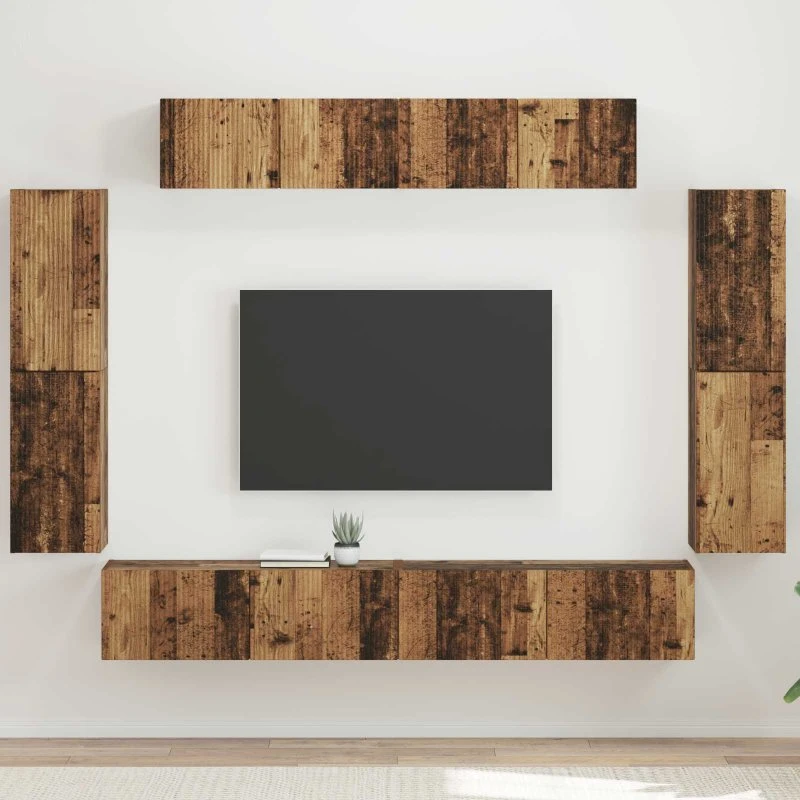 vidaXL TV-skab 8 pc Gammelt træ