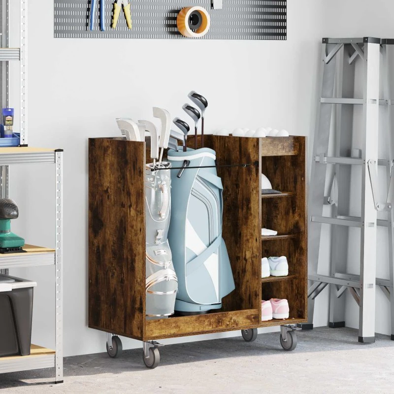 vidaXL Golf Skab med Hjul, Røget Eg, 90 x 45 x 98 cm