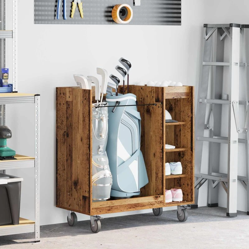 vidaXL Golf Skab med Hjul, Gammelt Træ, 90 x 45 x 98 cm
