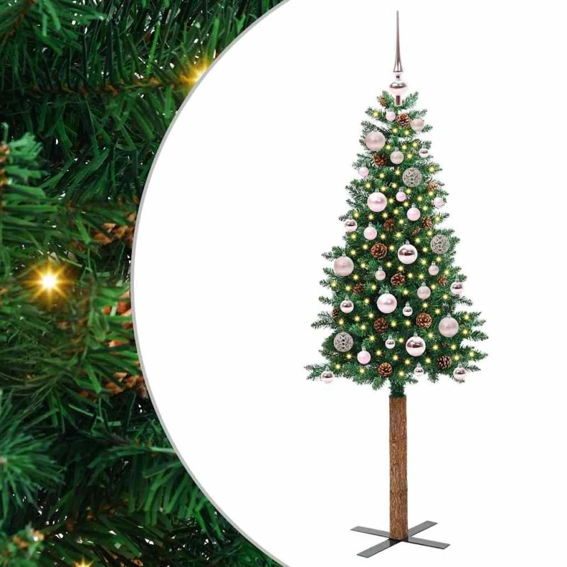 vidaXL Slankt Juletræ 150 cm Grønt PVC & Fyrretræ med LED