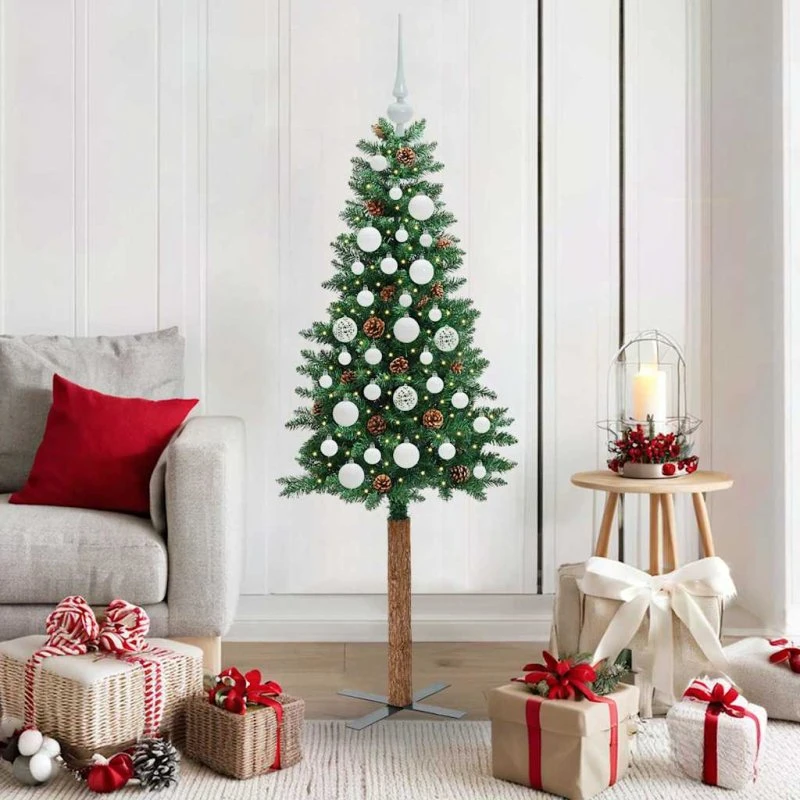 vidaXL Slankt Juletræ Grøn 150 cm med LED-lys og stativ