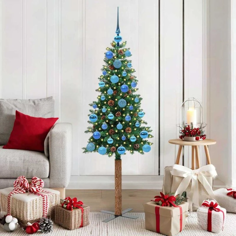 vidaXL Slankt Juletræ Grøn 150 cm med LED-lys