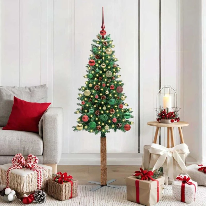 vidaXL Slankt Juletræ Grøn 150 cm med LED-lys