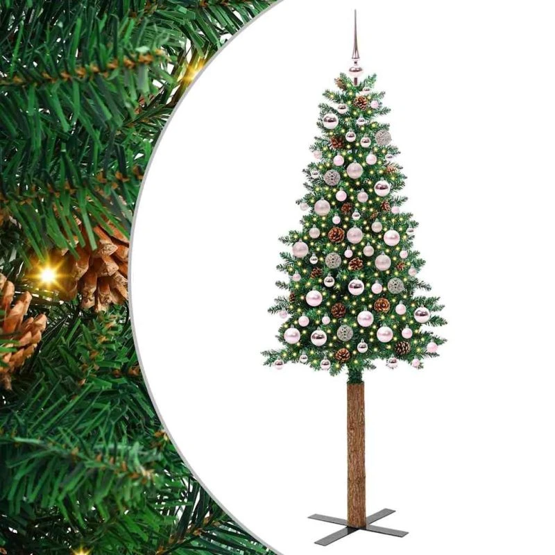 vidaXL Slankt Juletræ Grøn 180 cm med LED-lys
