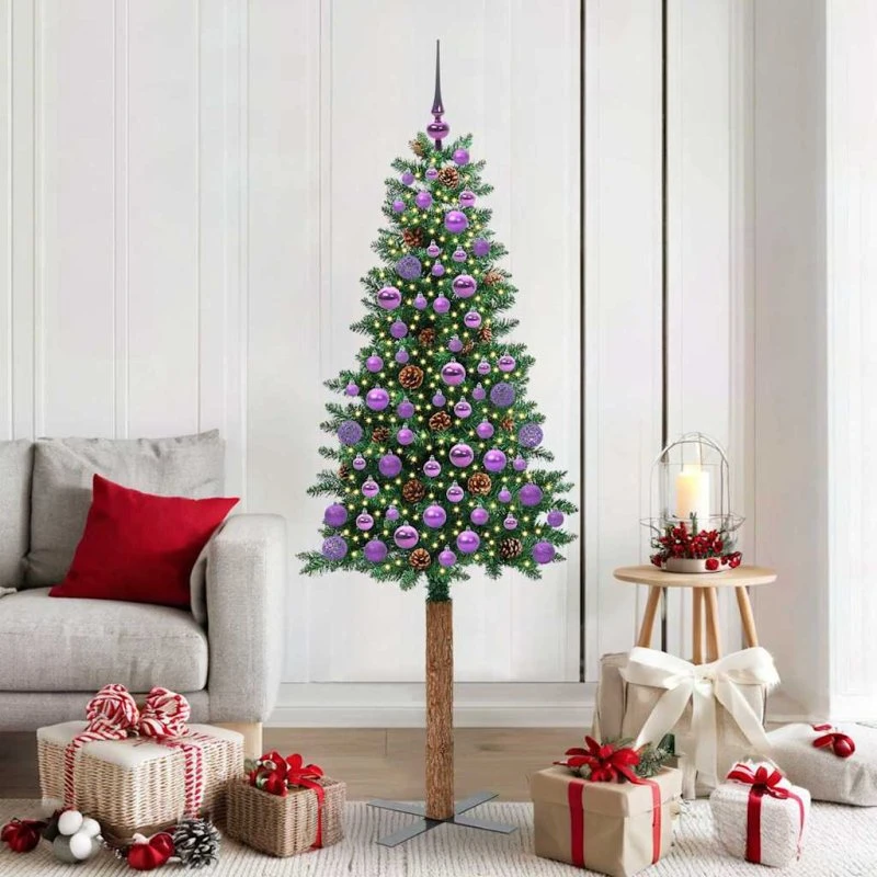 vidaXL Slankt Juletræ Grøn 180 cm med LED-lys og stativ