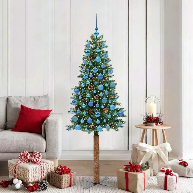 vidaXL Slankt Juletræ Grøn 180 cm med LED-lys og stativ