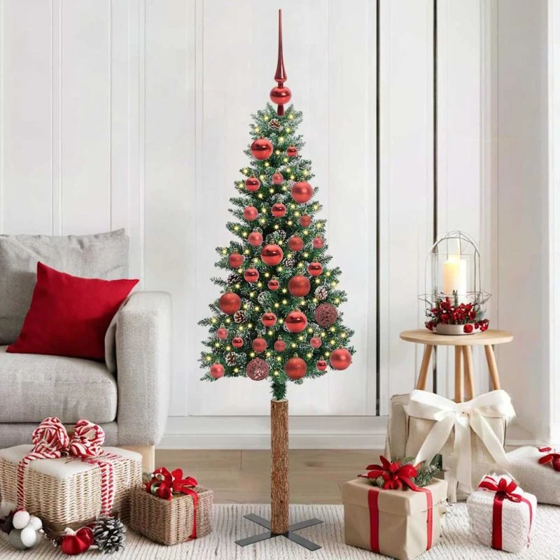 vidaXL Slankt Juletræ Grøn 150 cm med LED-lys og stativ