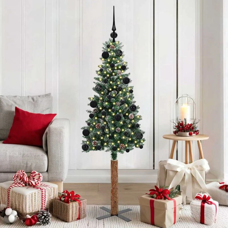 vidaXL Slankt Juletræ Grøn 150 cm med LED-lys