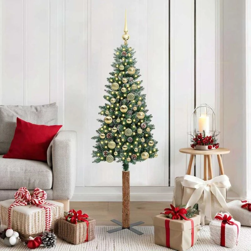 vidaXL Slankt Juletræ Grøn 150 cm med LED-lys
