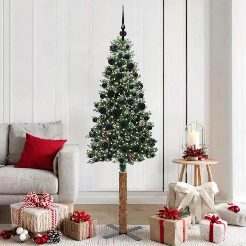 vidaXL Slankt Juletræ Grøn 180 cm med LED-lys