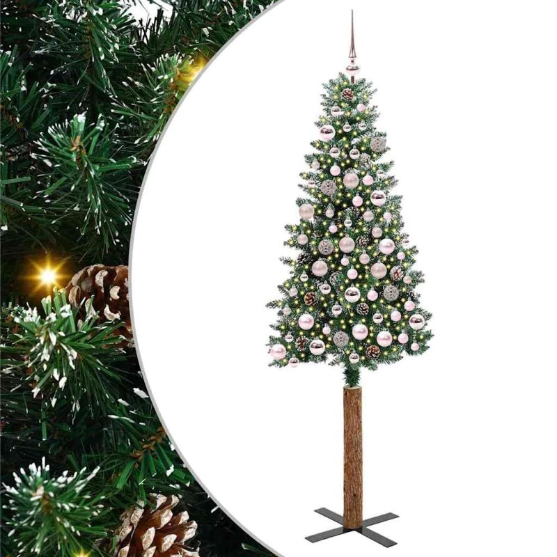vidaXL Slankt Juletræ Grøn 180 cm med LED-lys