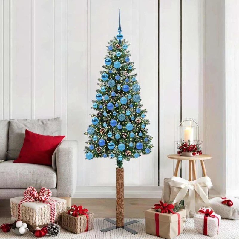vidaXL Slankt Juletræ Grøn 180 cm med LED-lys