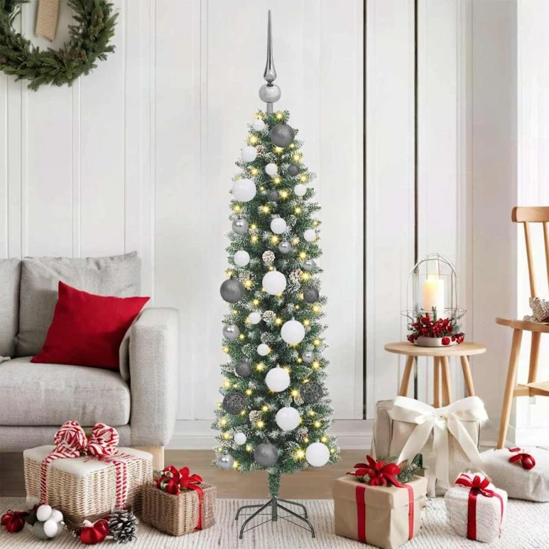 vidaXL Kunstigt Slankt Juletræ 120 cm Grønt med 150 LED'er