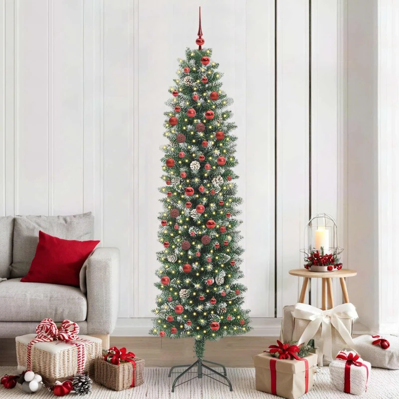 vidaXL Kunstigt slankt juletræ 210 cm med 300 LED'er grøn/hvid