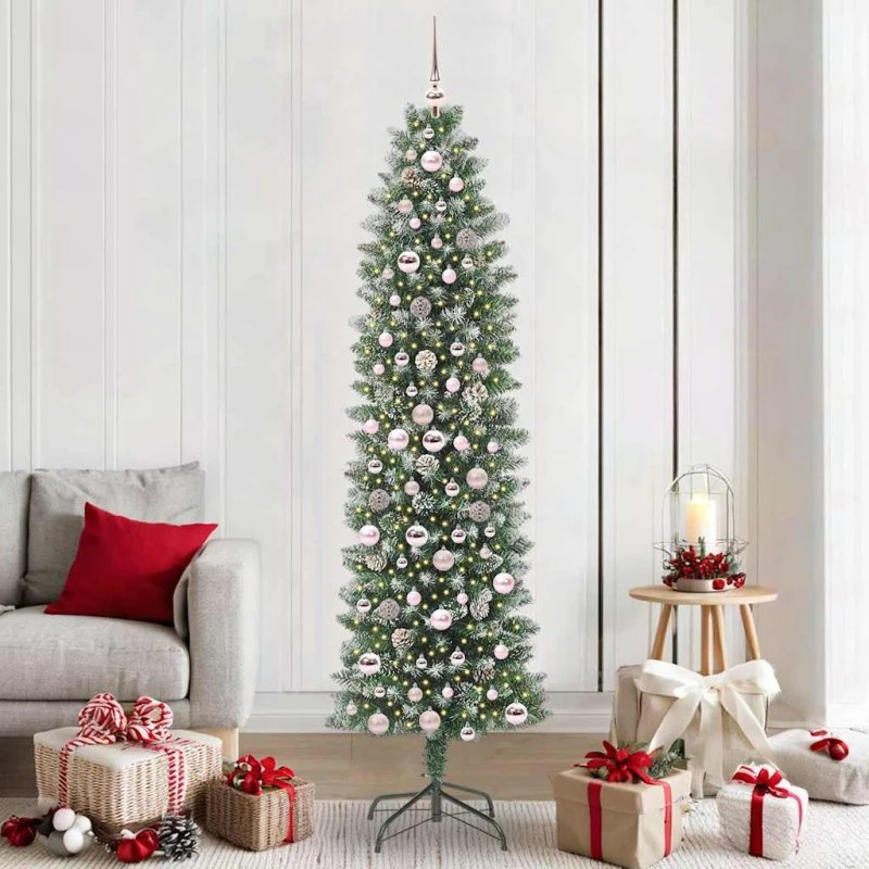 vidaXL Kunstigt slankt juletræ 210 cm med 300 LED'er grøn og hvid