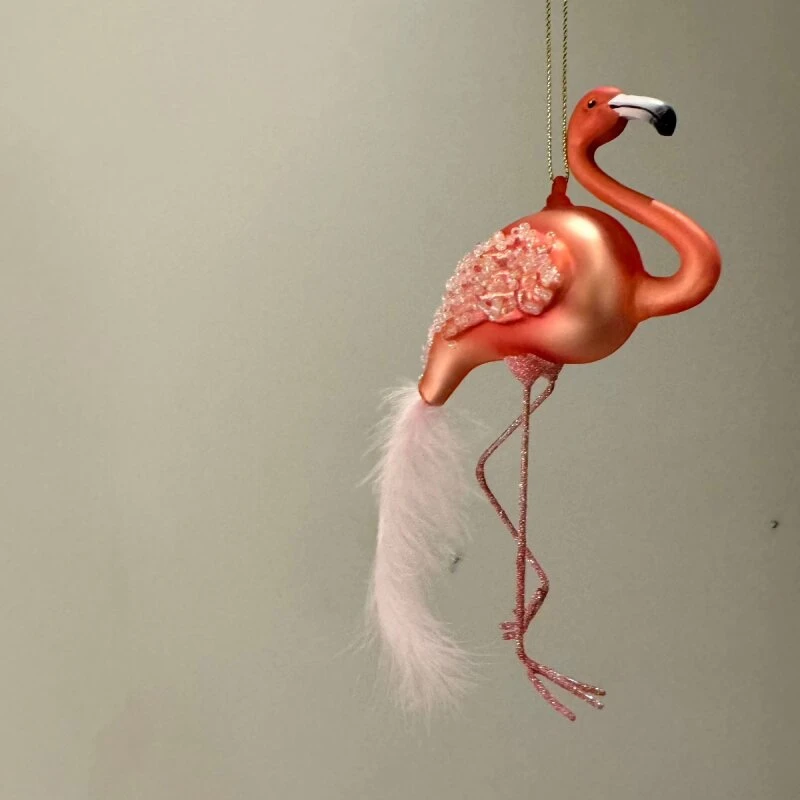 Vondels Julekugle Pink Flamingo i mundblæst glas 16 cm