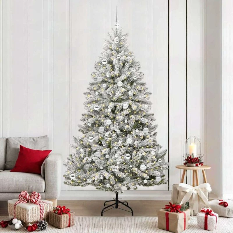 vidaXL Kunstigt Juletræ Grøn og Hvid 210 cm PVC og Metal
