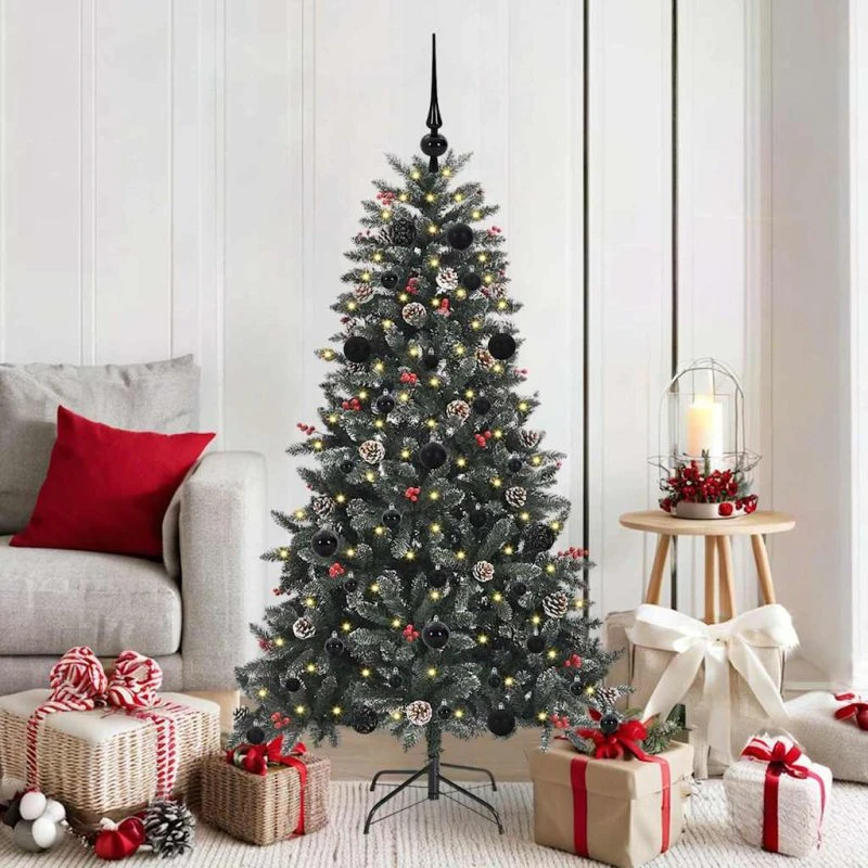 vidaXL Kunstigt juletræ Grøn 150 cm med LED-lys og stativ