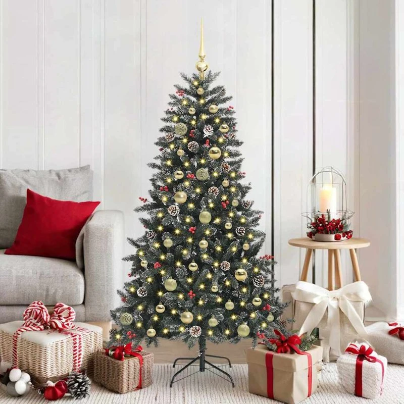 vidaXL Kunstigt juletræ 150 cm Grønt med LED-lys og stativ