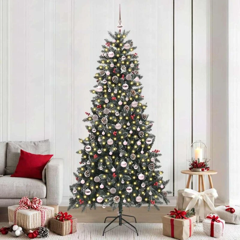 vidaXL Kunstigt juletræ 240 cm Grønt med LED-lys og stativ