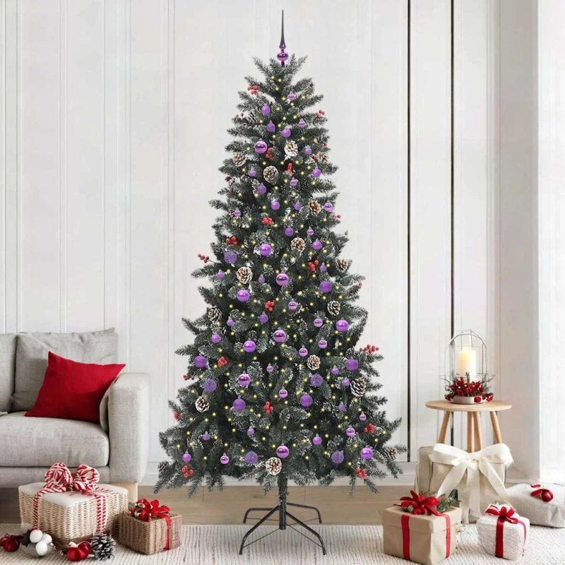 vidaXL Kunstigt juletræ 240 cm Grøn med LED-lys og stativ