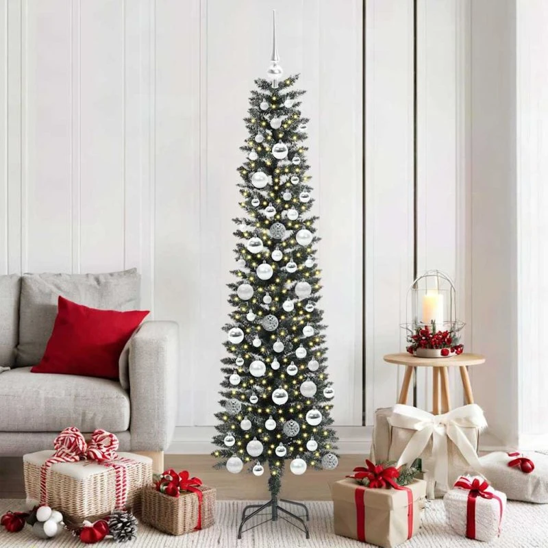 vidaXL Kunstigt juletræ 180 cm Grønt med LED, PVC og stål