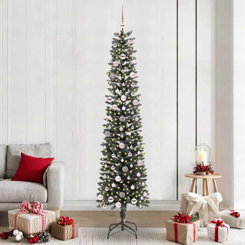 vidaXL Kunstigt juletræ Grøn 240 cm med LED-strips