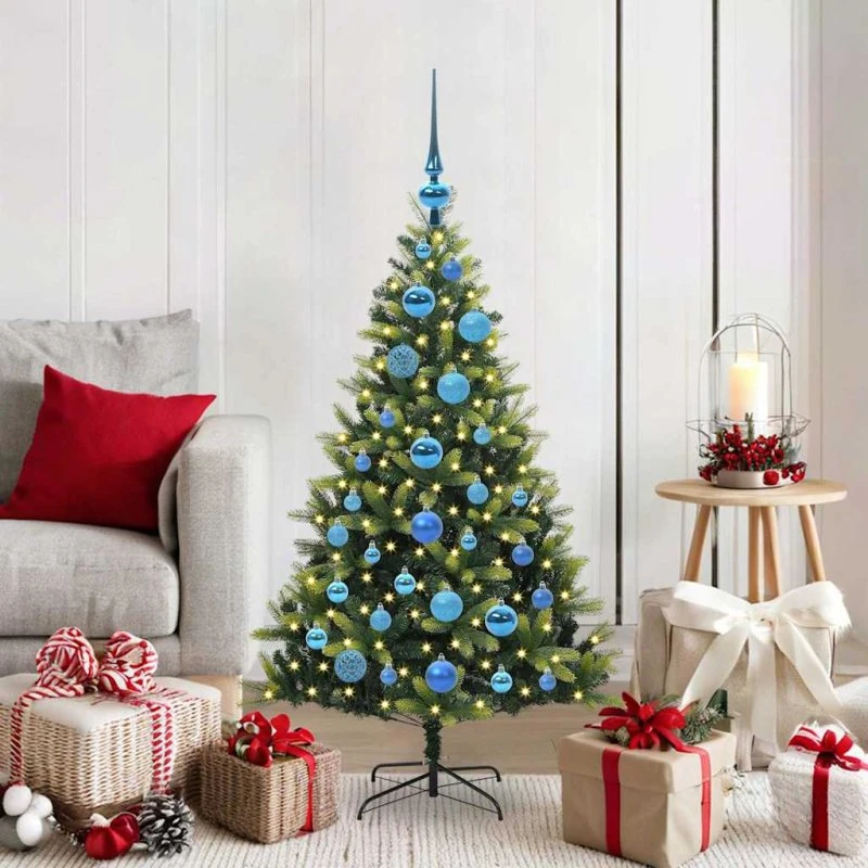 vidaXL Kunstig hængslet juletræ 120 cm med 150 LED-lys Grøn