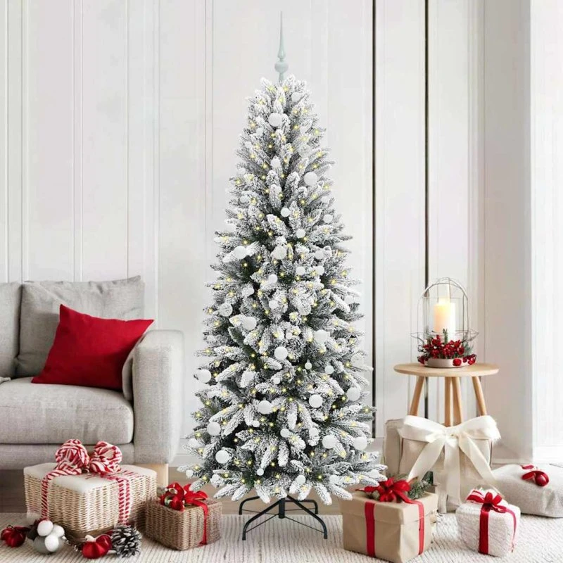 vidaXL Kunstigt juletræ Hvid 180 cm med LED